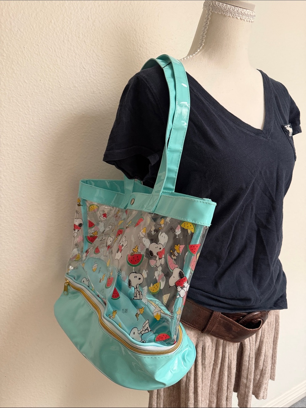 Mint Clear Snoopy Print Tote Bag